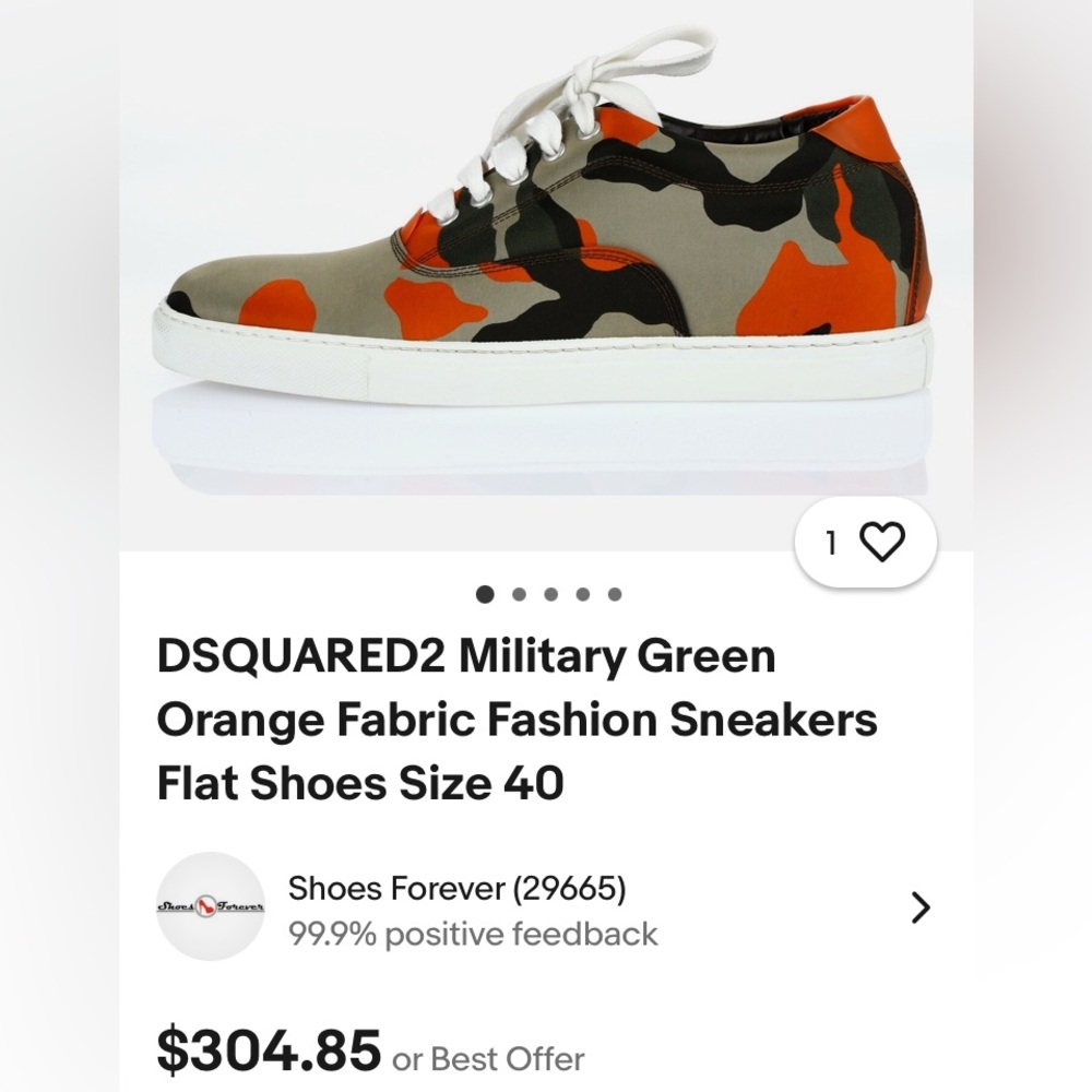Dsquared2 Camouflage Fabric Low Top Sneakers Size 40 Worn Once Made in Italy